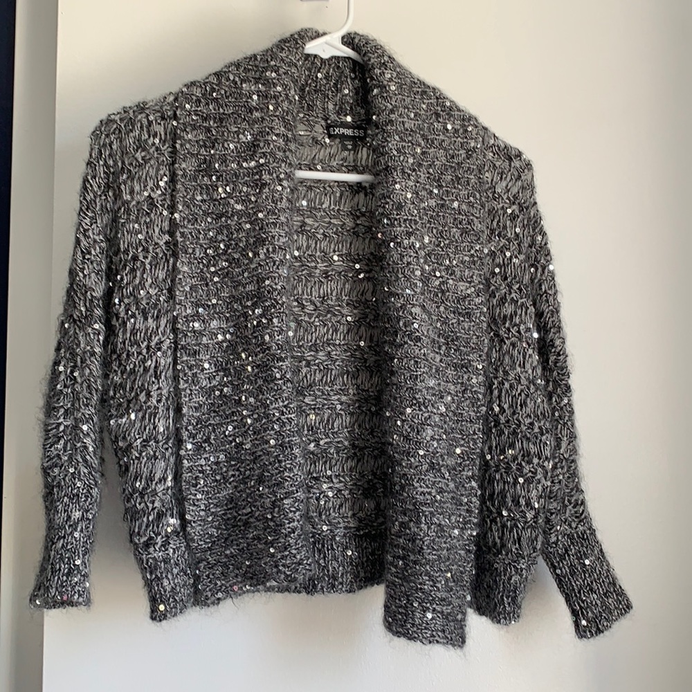 Charcoal sequin cropped Express brand cardigan size xs